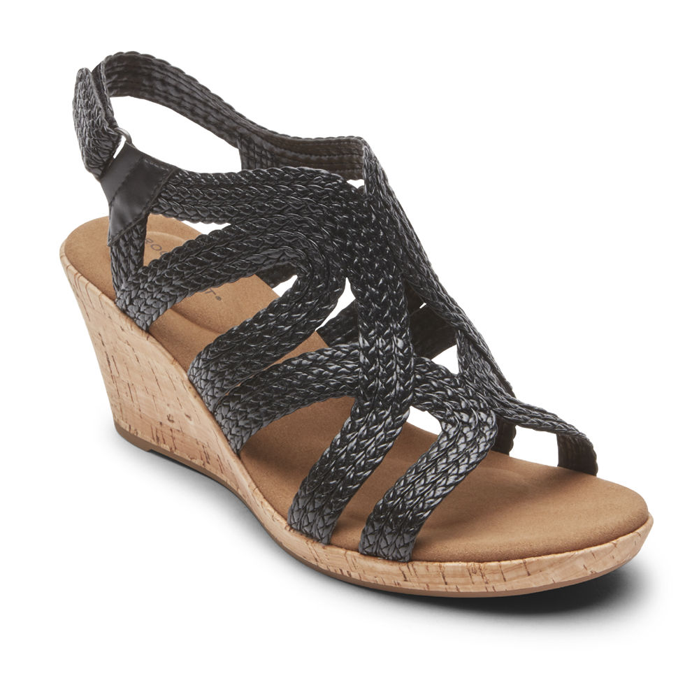 Rockport Womens Sandals Black - Briah Braided - UK 267-IRBVTU